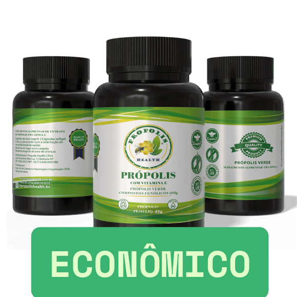 Própolis Verde em Cápsulas 1000mg - 25% Extrato Seco + Vitamina E - Imunidade para 50 Dias - Propolis Health