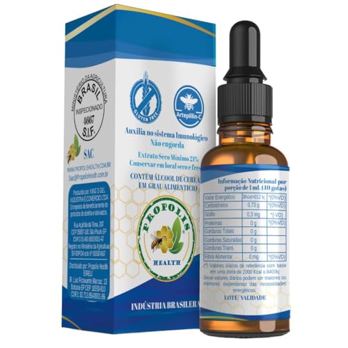 Extrato de Própolis Verde Líquido - 21% Extrato Seco - 30ml - Gotas Concentradas Propolis Health