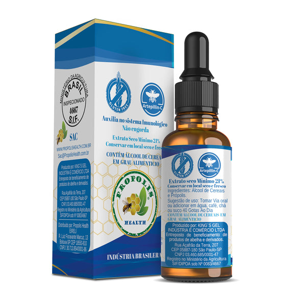 Extrato de Própolis Verde Líquido - 21% Extrato Seco - 30ml - Gotas Concentradas Propolis Health