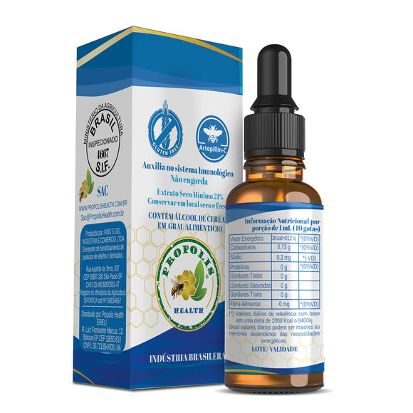 Extrato de Própolis Verde Líquido - 21% Extrato Seco - 30ml - Gotas Concentradas Propolis Health