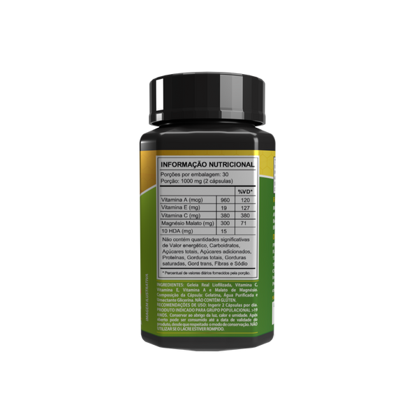 Geleia Real pura - 15mg 10-HDA - Magnésio de Malato 300mg +Vit - Suporte a saúde Cerebral - Super Antioxidante