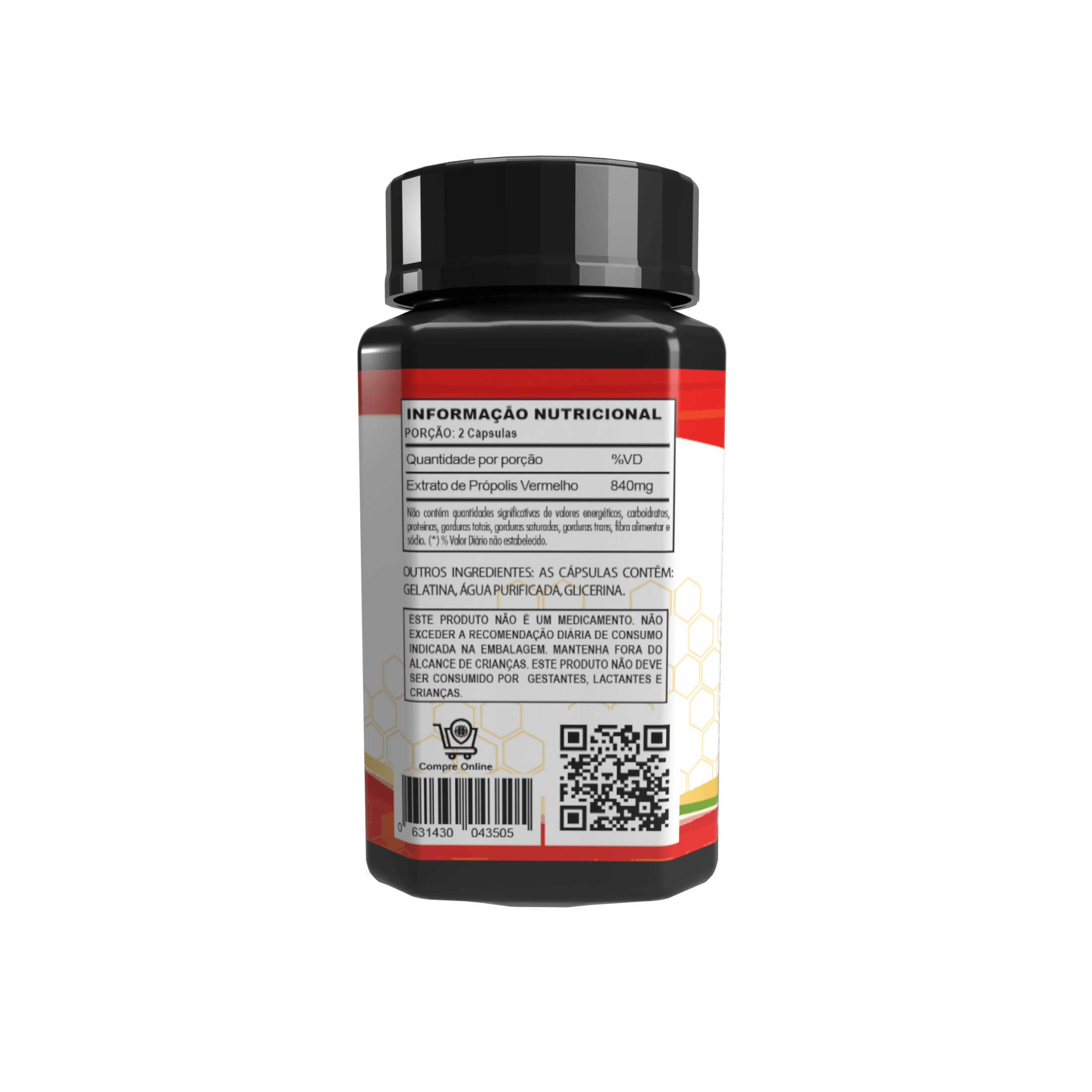 Própolis Vermelho em Cápsulas 840mg - Sem Álcool - Proteção e Imunidade - 90 Cápsulas