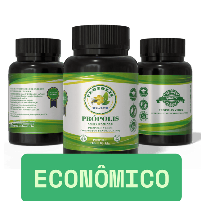 Própolis Verde em Cápsulas 1000mg - 25% Extrato Seco + Vitamina E - Imunidade para 50 Dias - Propolis Health