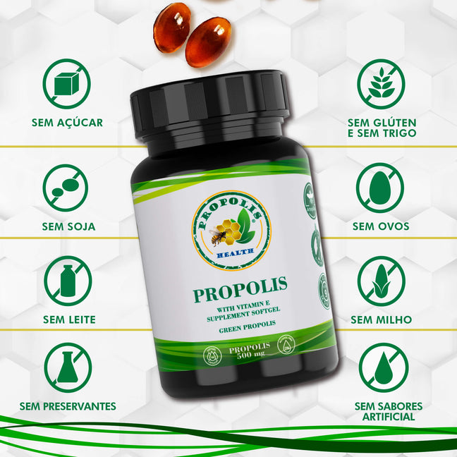 Própolis Verde em Cápsulas 1000mg - 25% Extrato Seco + Vitamina E - Imunidade para 50 Dias - Propolis Health