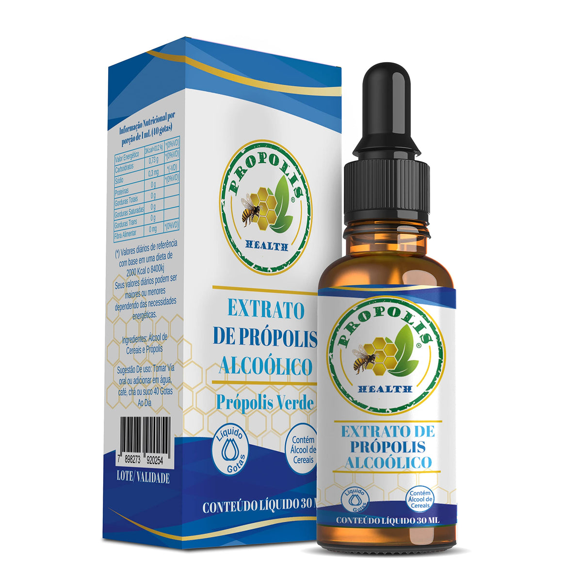 Extrato de Própolis Verde Líquido - 21% Extrato Seco - 30ml - Gotas Concentradas Propolis Health