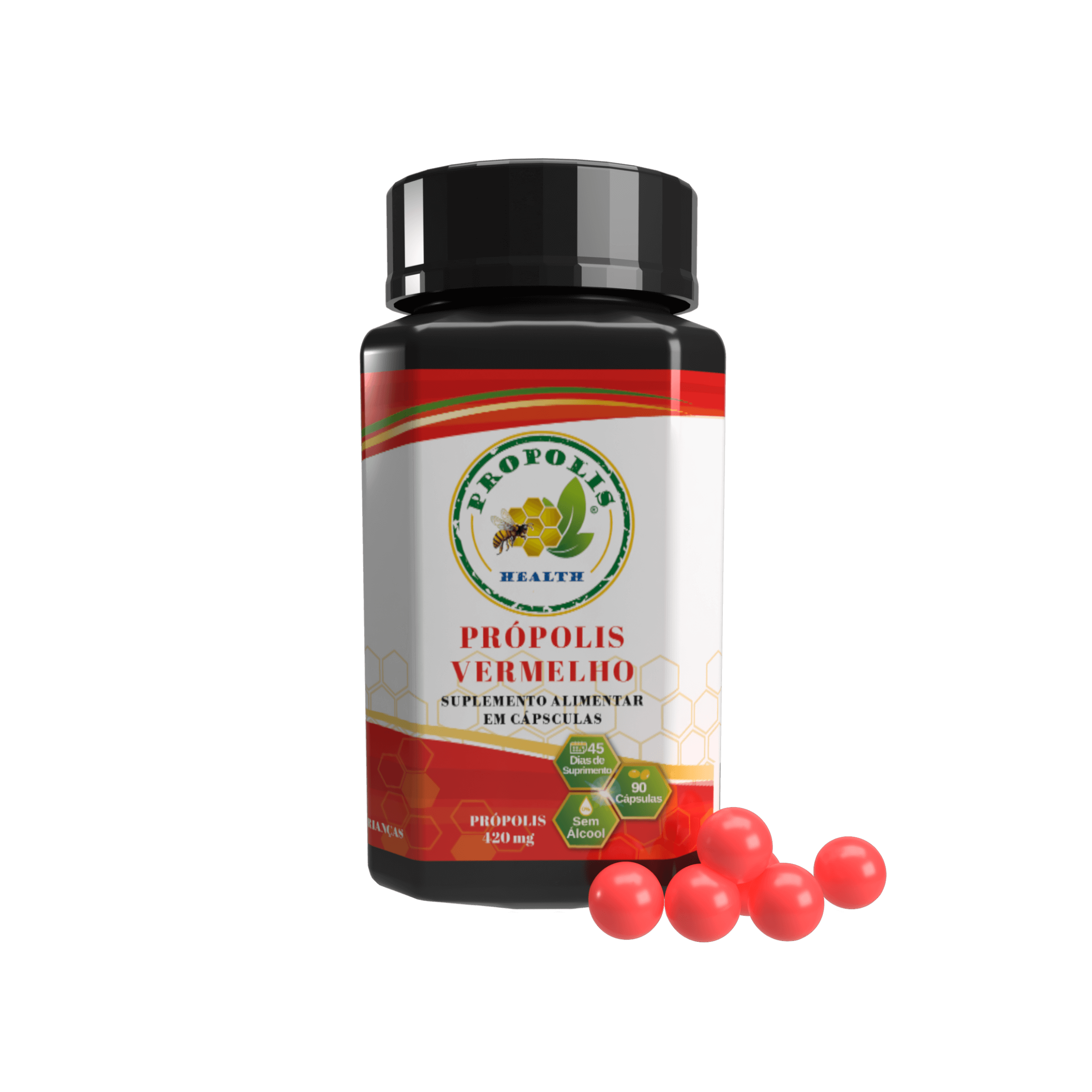 Própolis Vermelho em Cápsulas 840mg - Sem Álcool - Proteção e Imunidade - 90 Cápsulas
